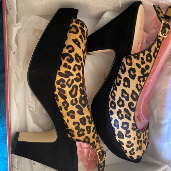 Sacha London Heel Pump Peeptoe Slingback Platform Leopard Leather Suede Elga - Picture 2 of 16